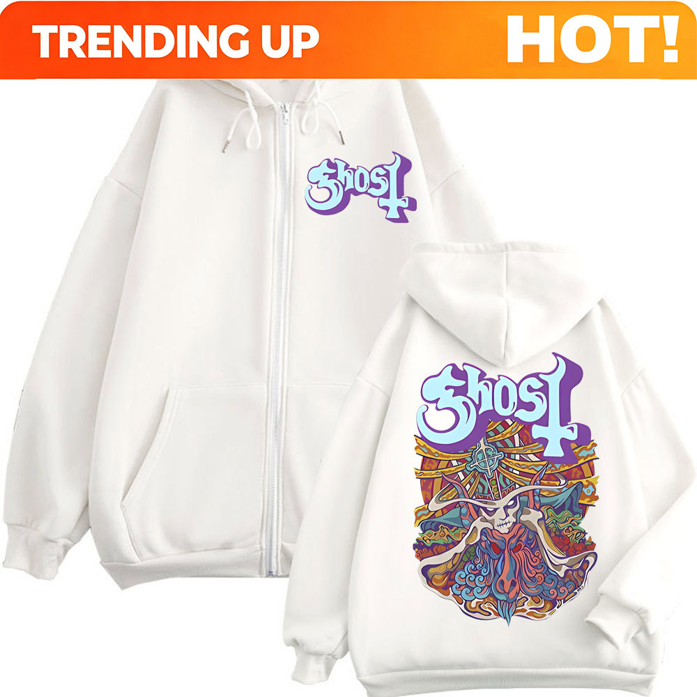 Mens Fashion Zip Up Hoodies - Ghost Band Grafik Fermuarlı Kapüşonlu Üstler