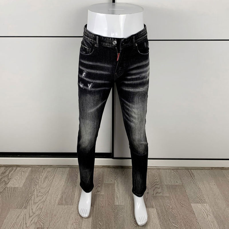Men'S Fashion Grey Jeans - Sokak Modası erkek Sıkı Siyah Gri