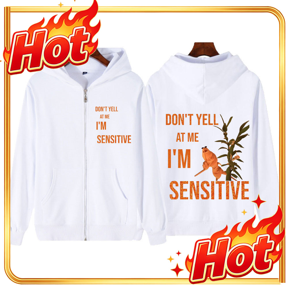 Mens Fashion Zip Up Hoodies - Marcus The Worm Bana Bağırmayın, Hassasım
