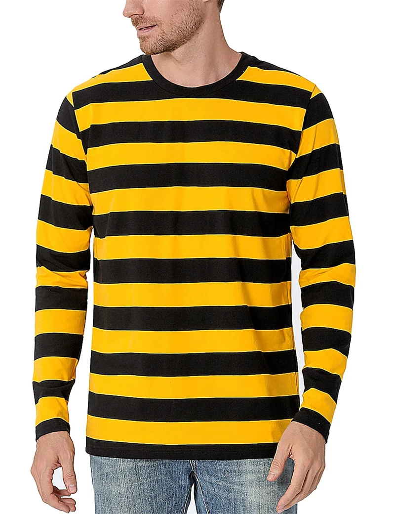 Men'S Fashion T Shirts - Moda Kontrast Çizgili 3D Baskılı Erkek